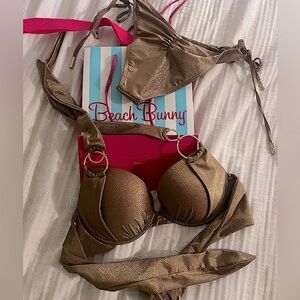 Beach bunny 🐰🎀 gold shimmer swimsuit